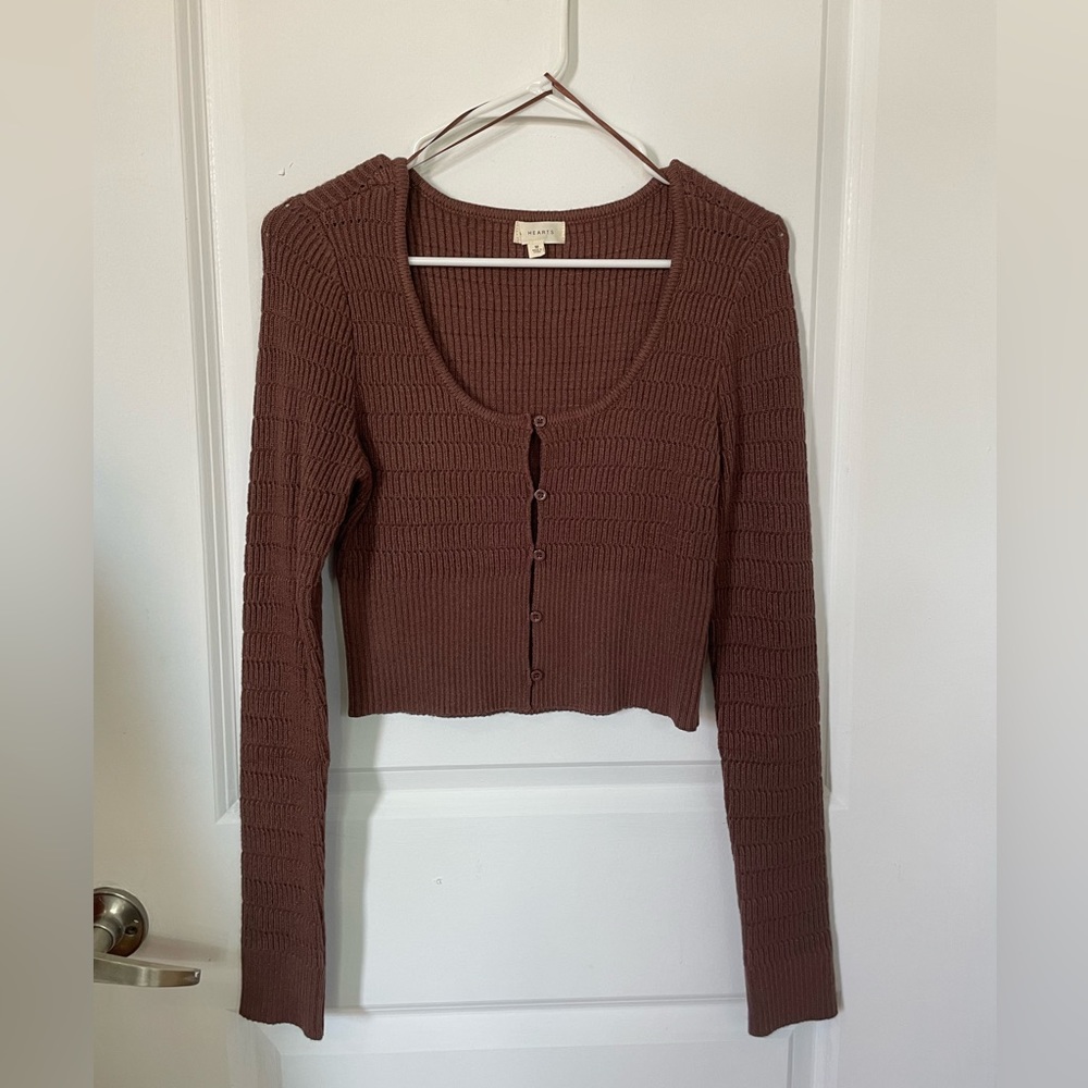 LA Hearts Crop Button-Up Sweater